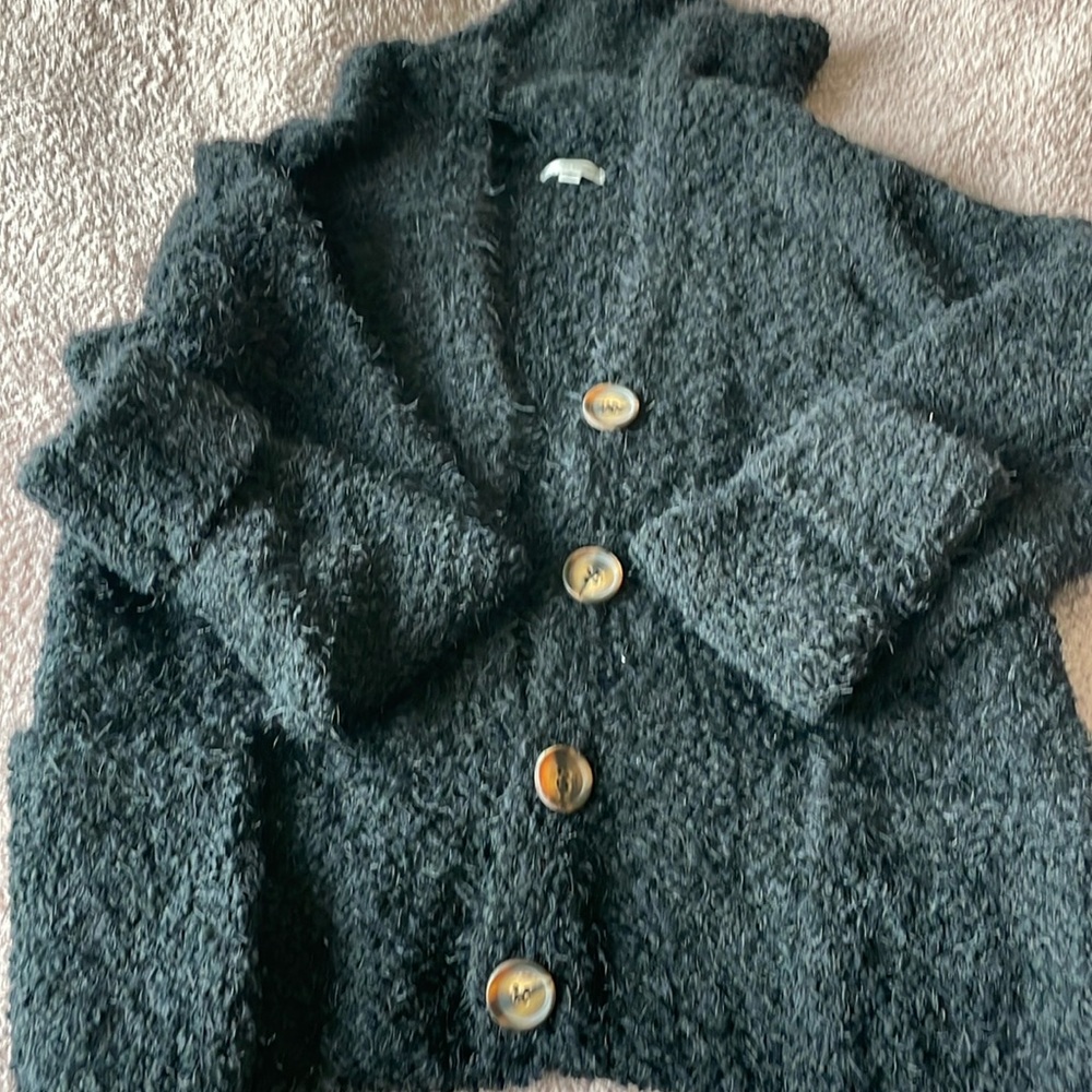 NWOT Cozy Black Cardigan w buttons, hood and pockets -Small